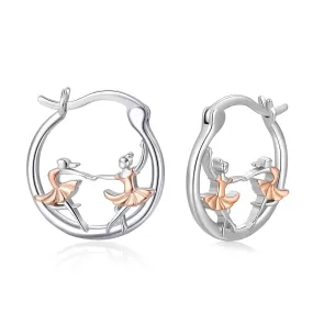 Dance Earrings Sterling Silver Ballerina Huggie Hoop Earrings Cartilage Earrings for Sensitive Ears Ballet Dancer Gifts for Women Girls