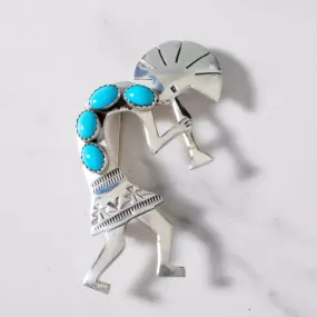 Ella Peter Sleeping Beauty Turquoise Kokopelli USA Native American Made 925 Sterling Silver Pin