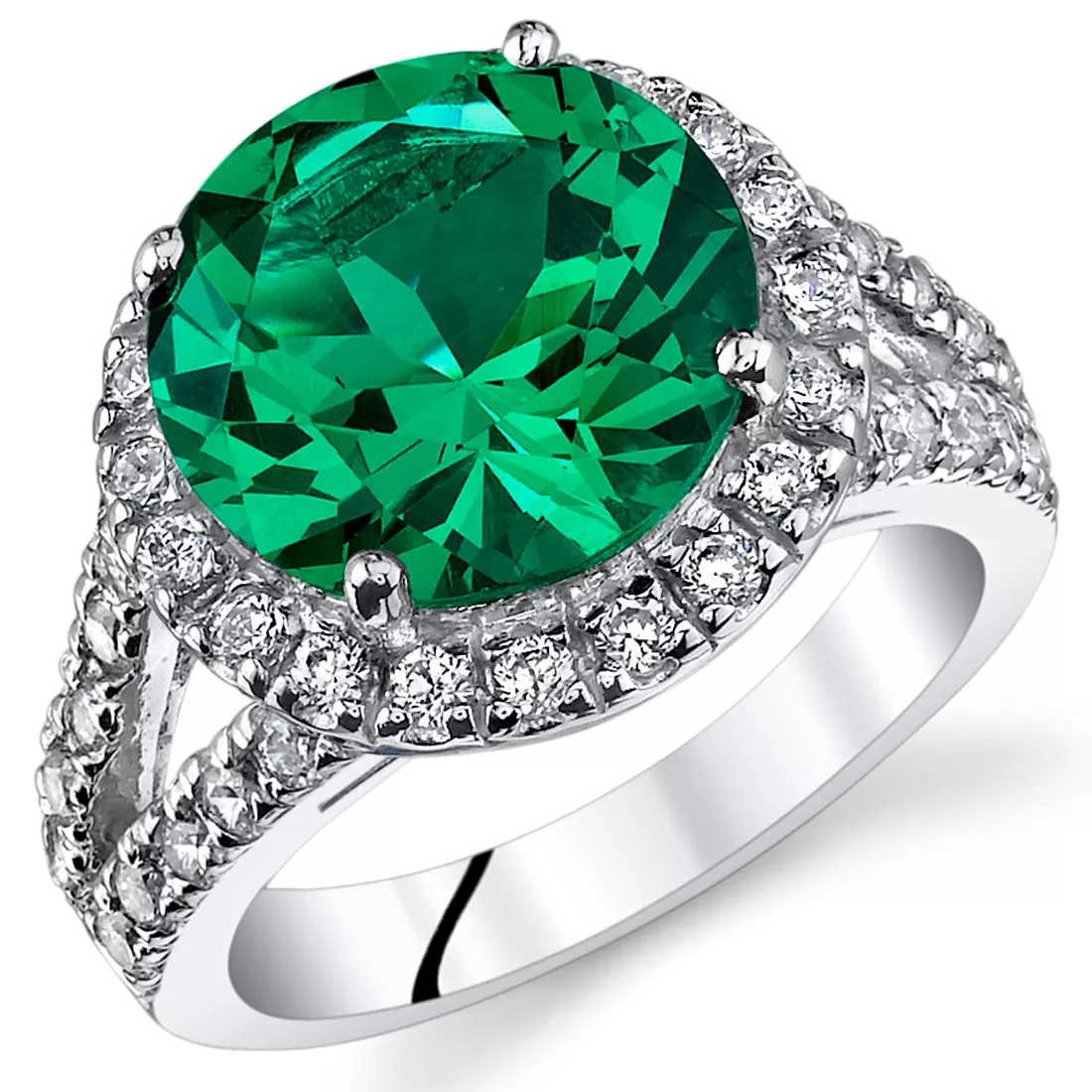 Emerald Round Cut Sterling Silver Ring Size 7