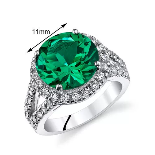 Emerald Round Cut Sterling Silver Ring Size 7