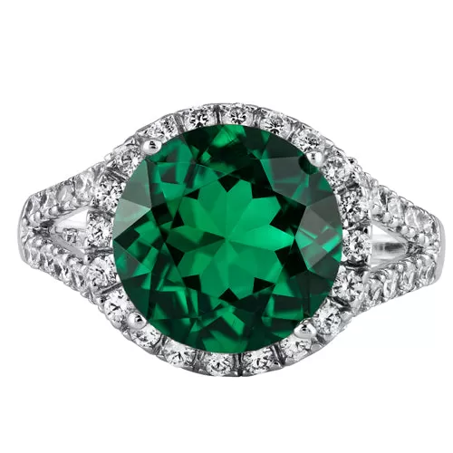 Emerald Round Cut Sterling Silver Ring Size 7