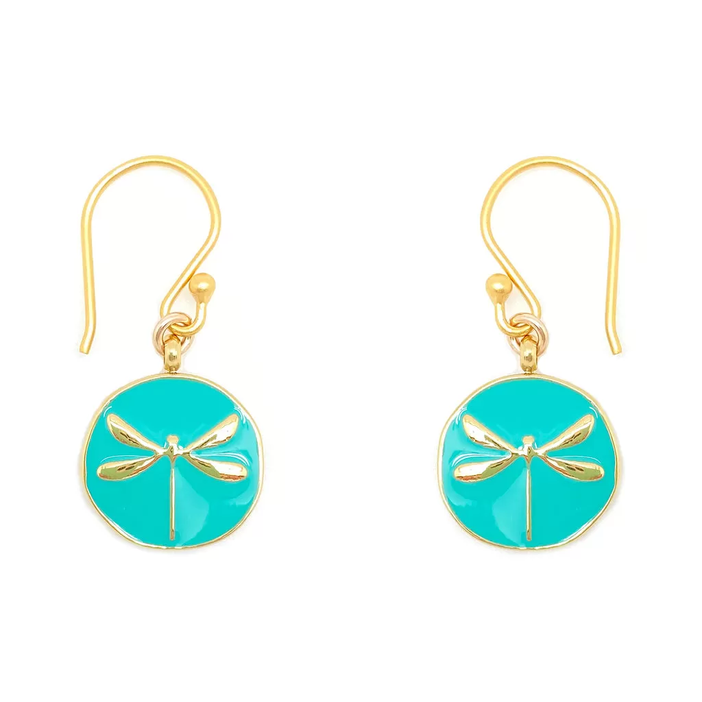 Enamel Charm Earrings - Aqua Dragonfly