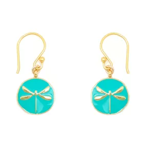 Enamel Charm Earrings - Aqua Dragonfly