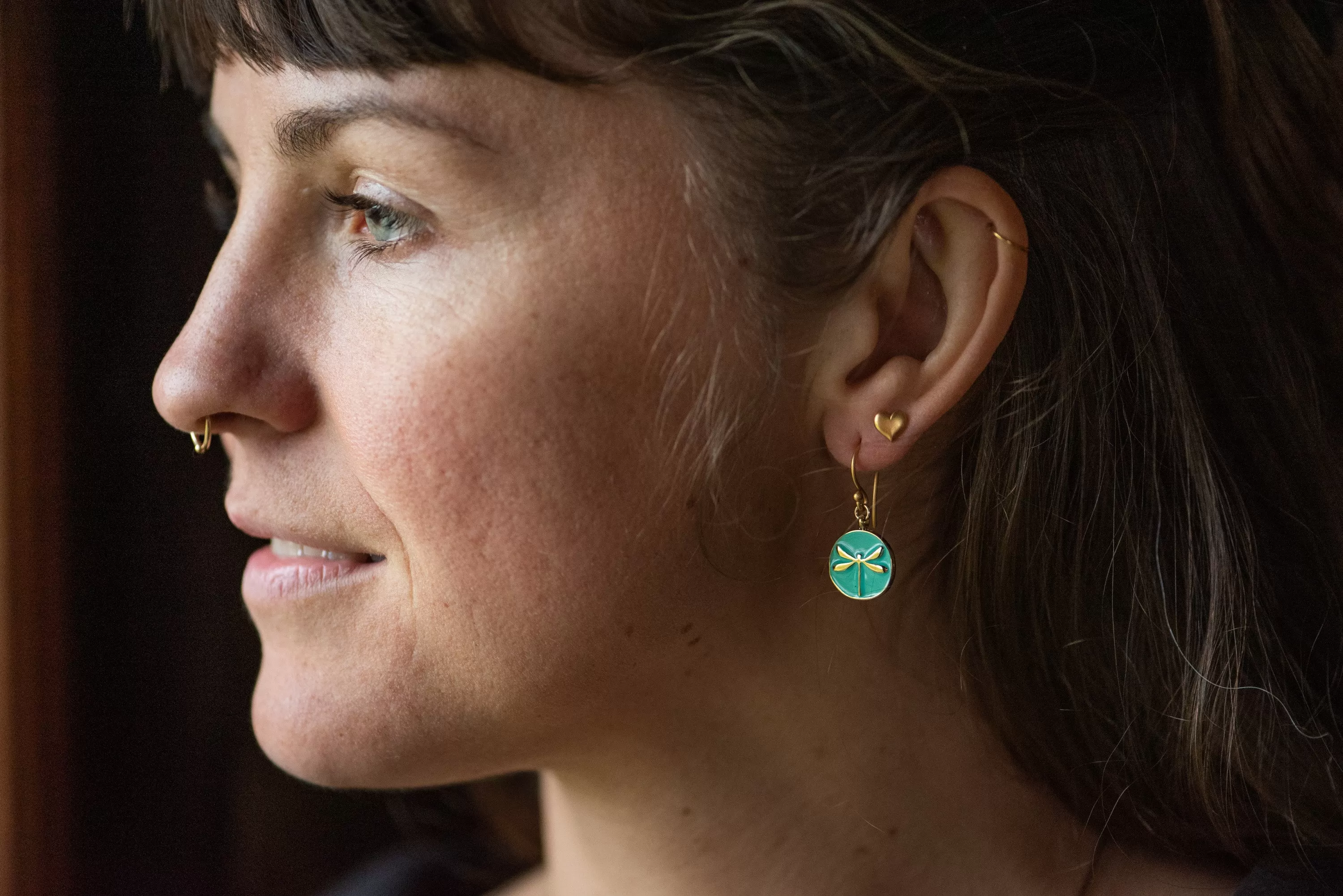 Enamel Charm Earrings - Aqua Dragonfly