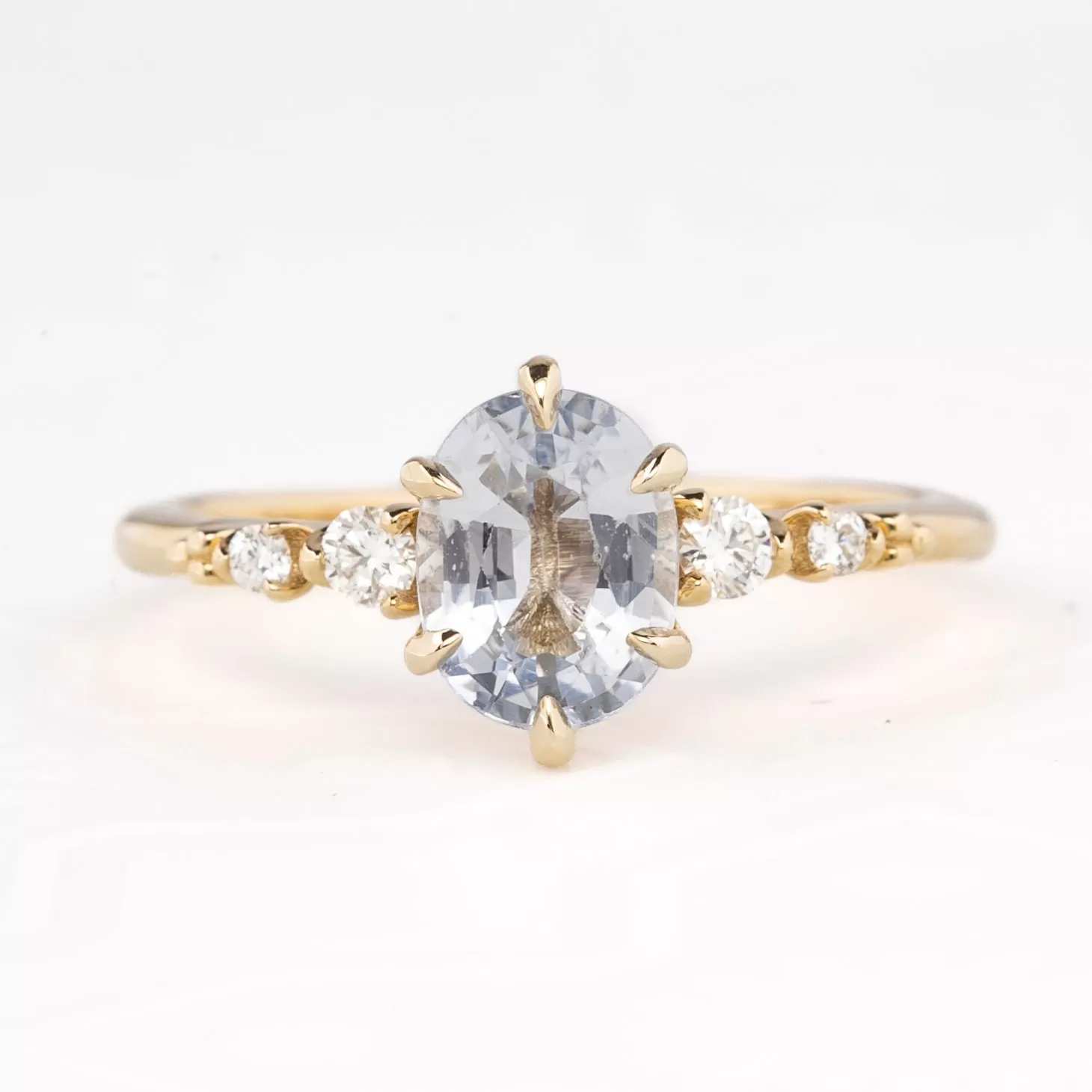 Estel Fleur Ring 1.62ct Light Blue Oval Unheated Sapphire, 14K Yellow Gold (One of a kind)