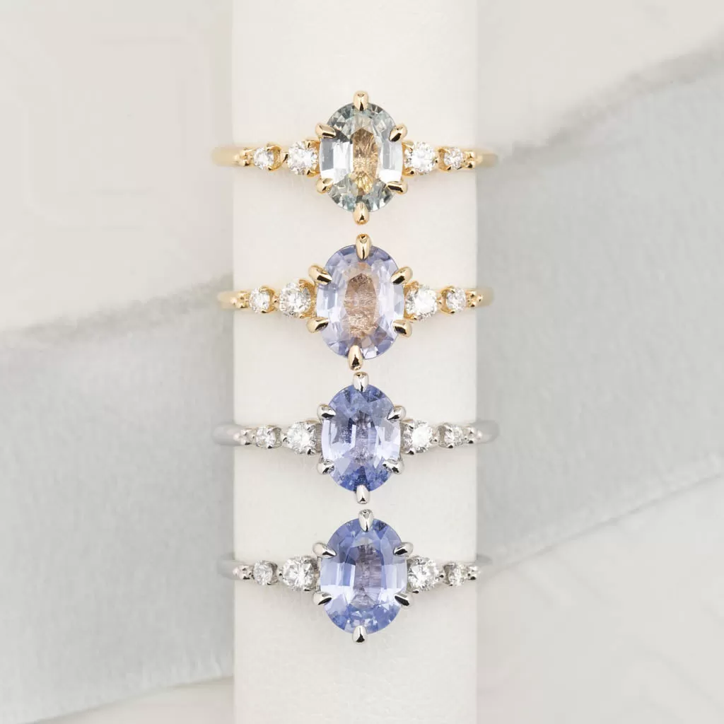 Estel Fleur Ring 1.62ct Light Blue Oval Unheated Sapphire, 14K Yellow Gold (One of a kind)