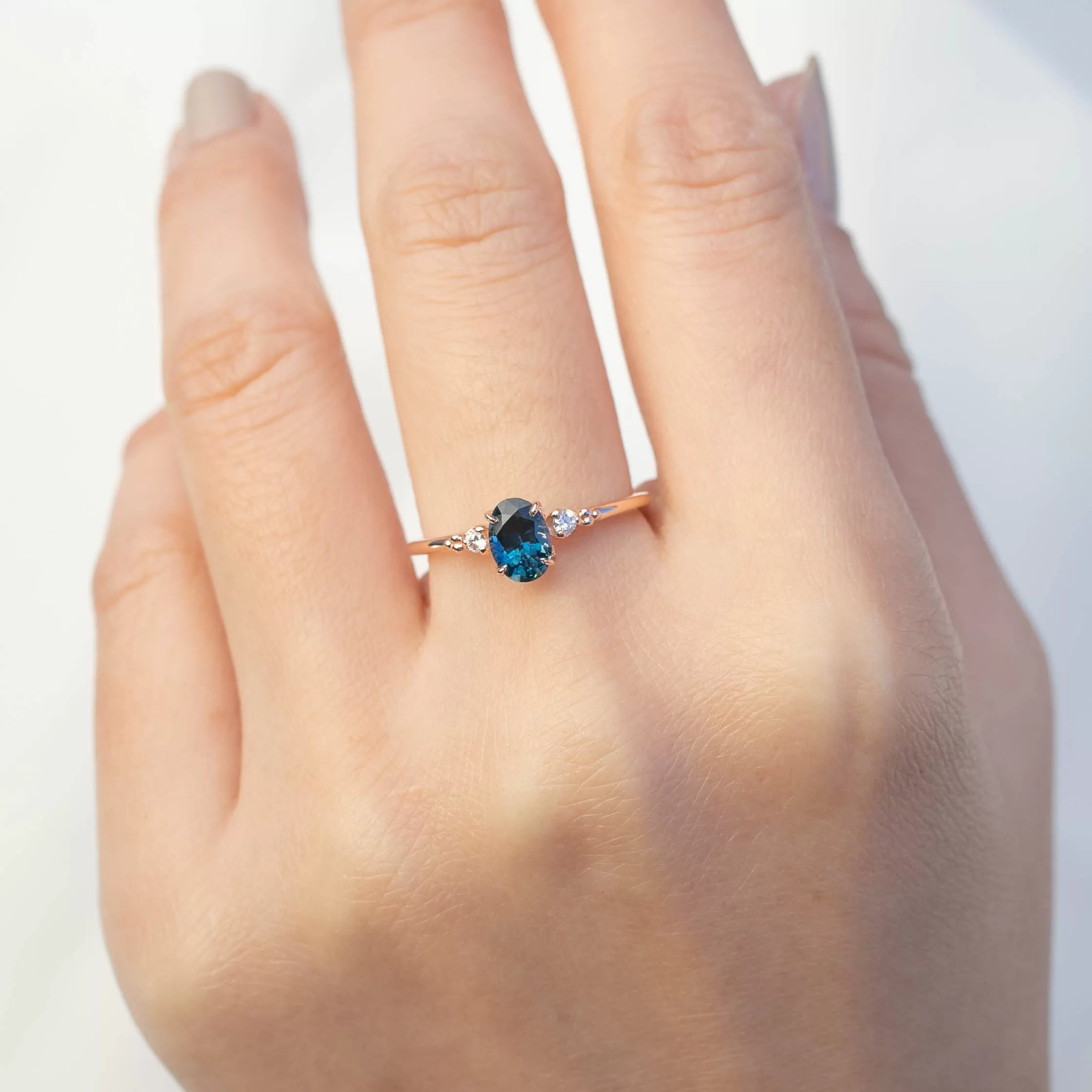 Estel Ring - 0.83ct Teal Blue Sapphire, 14k Rose Gold (One of a kind)