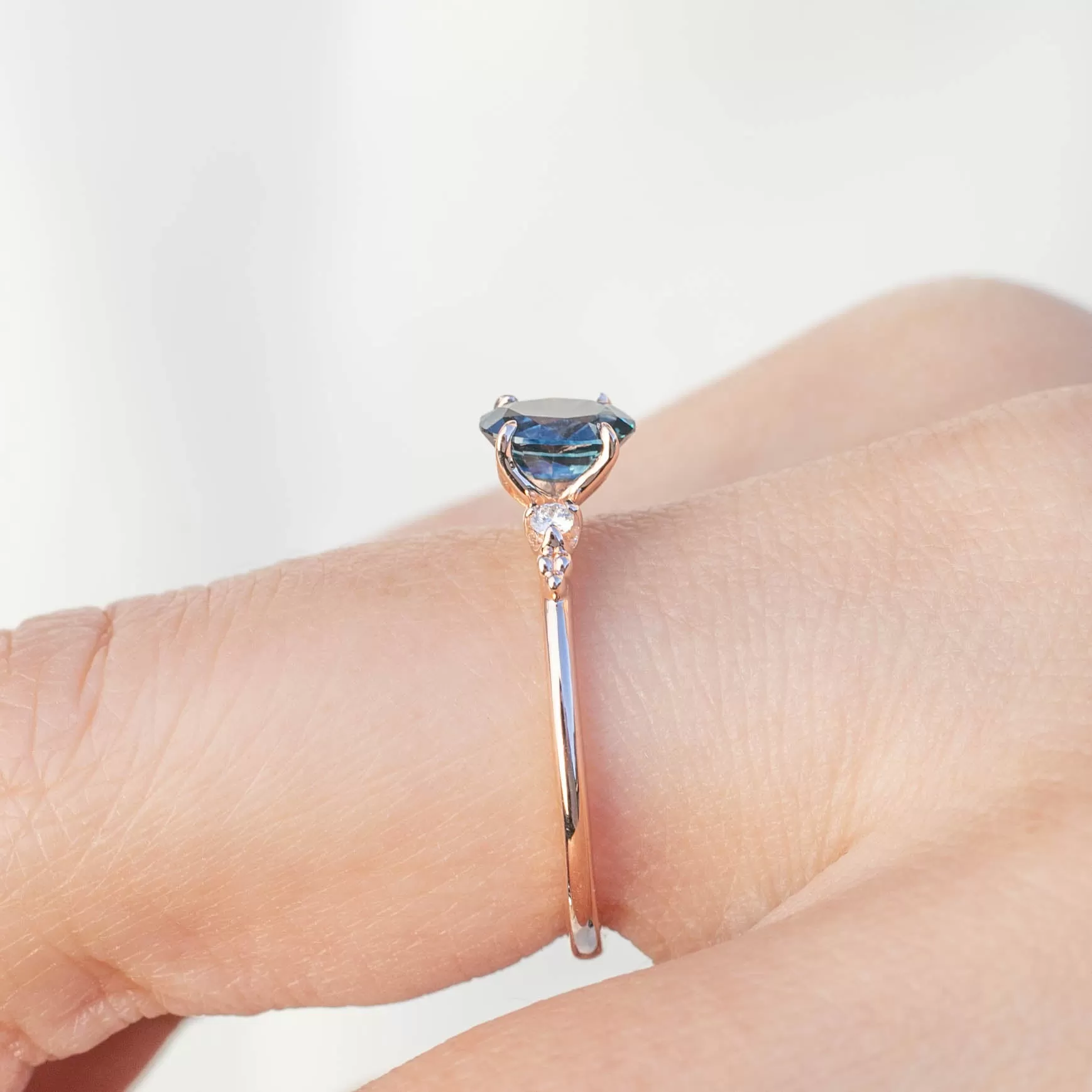 Estel Ring - 0.83ct Teal Blue Sapphire, 14k Rose Gold (One of a kind)