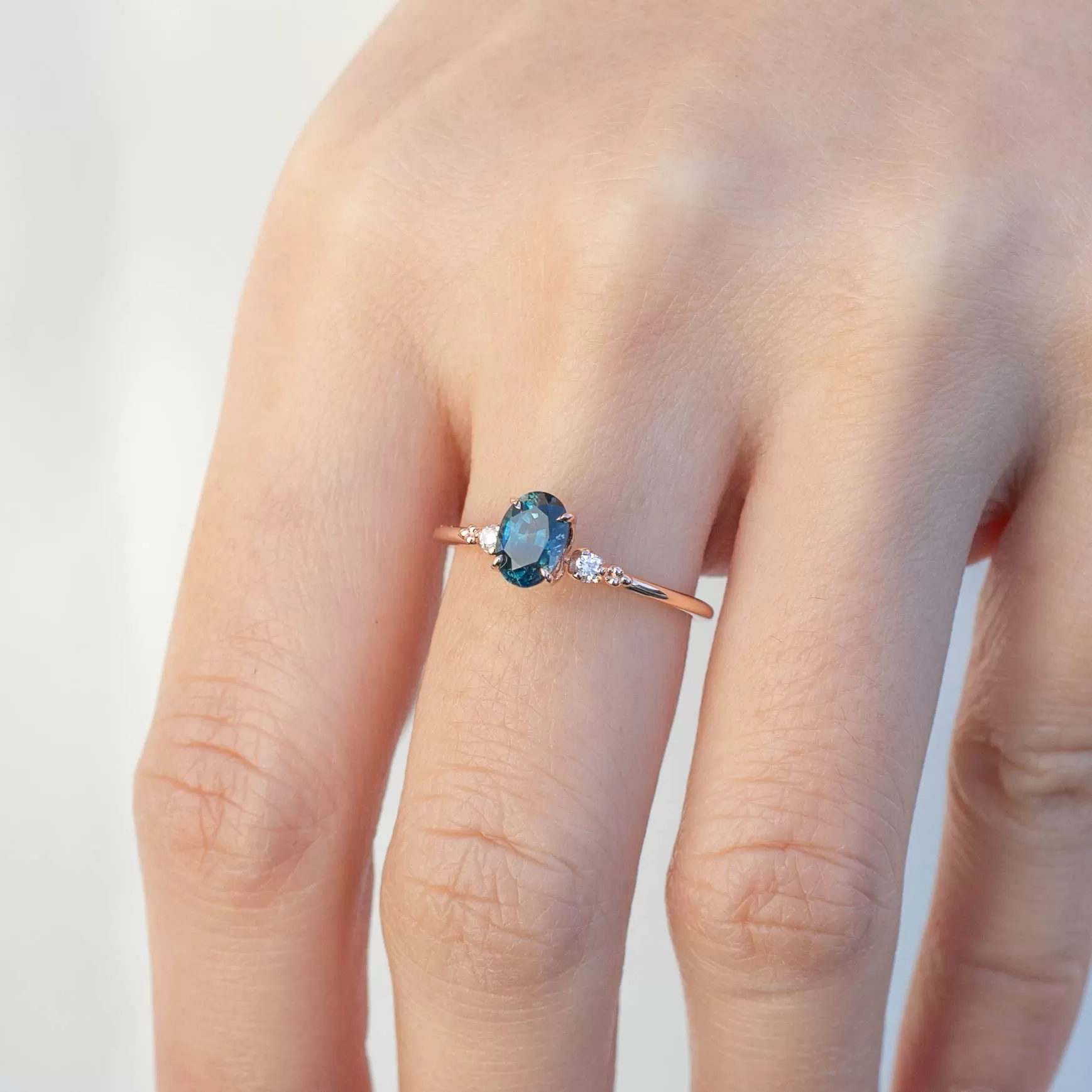 Estel Ring - 0.83ct Teal Blue Sapphire, 14k Rose Gold (One of a kind)