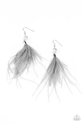 Feathered Flamboyance Silver Feather Earrings - Paparazzi Accessories