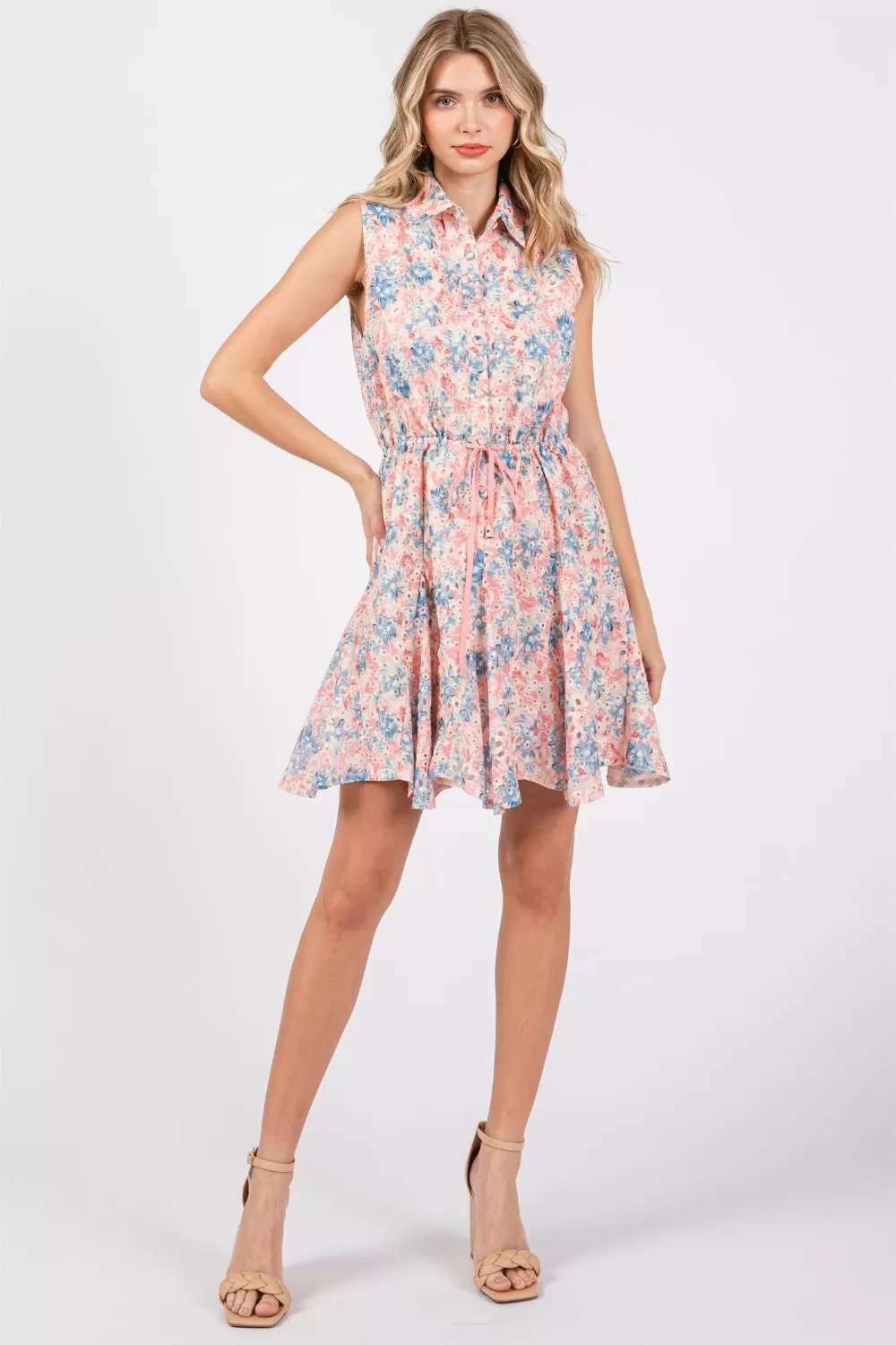 Floral Eyelet Sleeveless Mini Dress