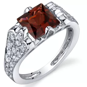 Garnet Princess Cut Sterling Silver Ring Size 5