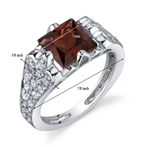 Garnet Princess Cut Sterling Silver Ring Size 5