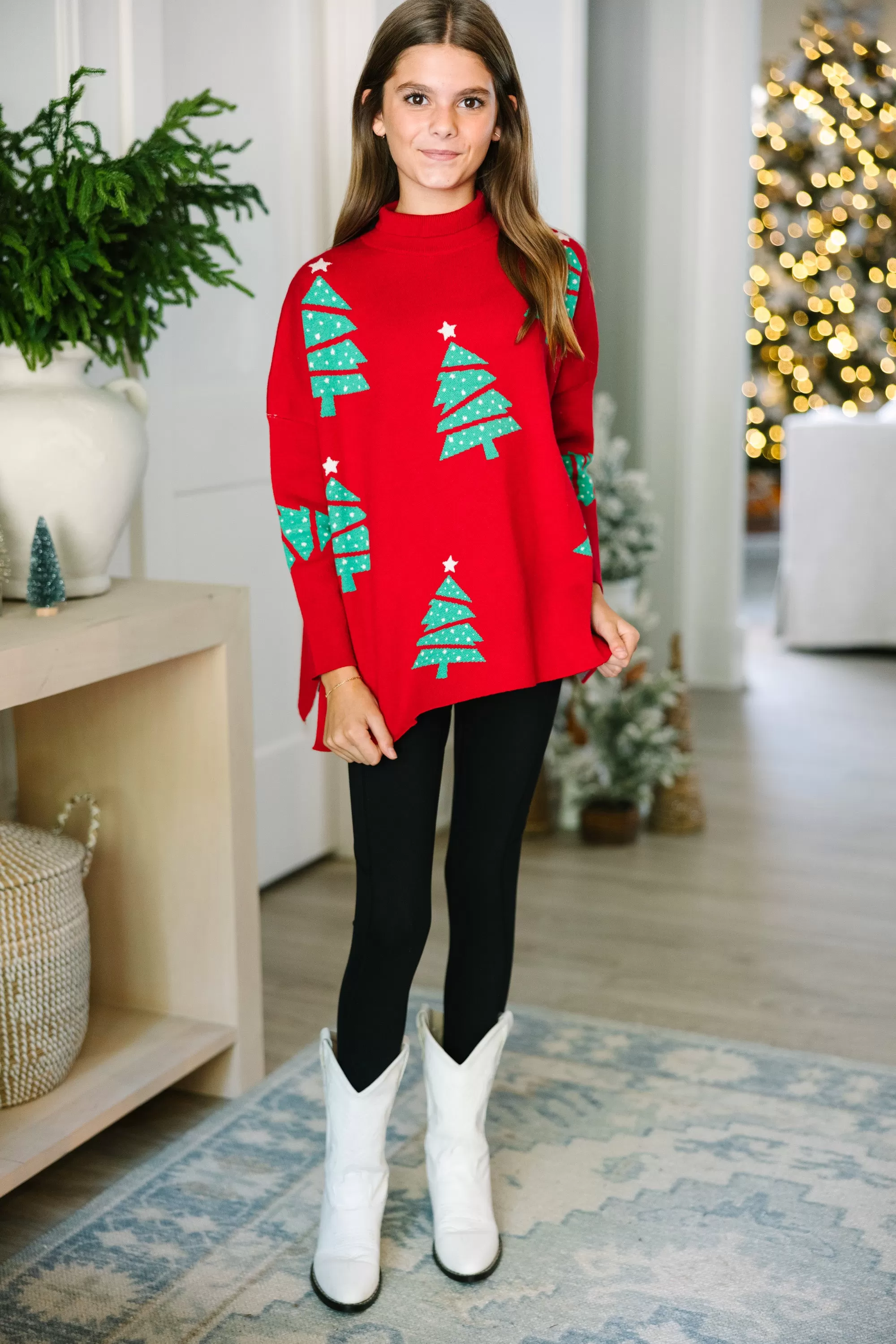 Girls: Quick Decisions Red Christmas Tree Sweater