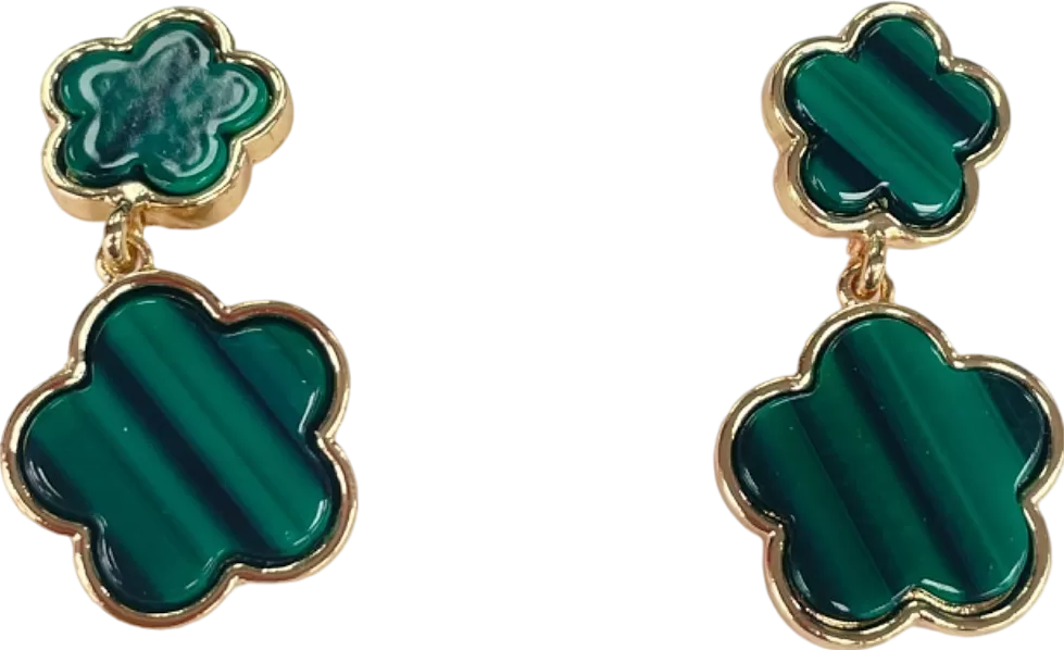 Green/Gold Large Double Clover Drop Earrings