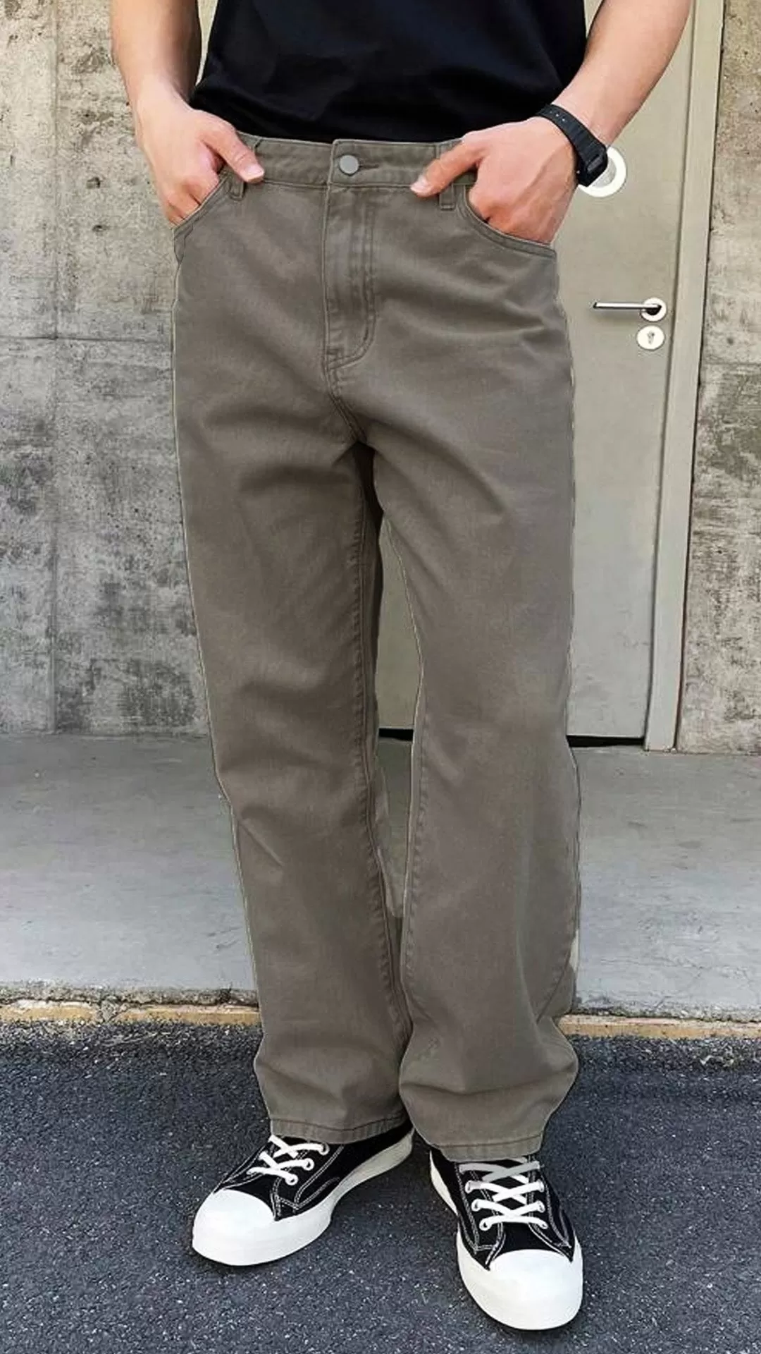 Grey Baggy Fit Straight Leg Pants