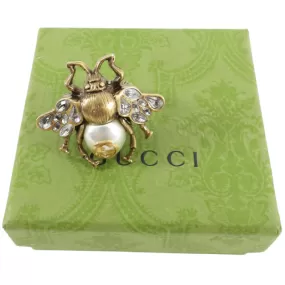 Gucci Brass Crystal Pearl GG Statement Bee Ring - USA 7