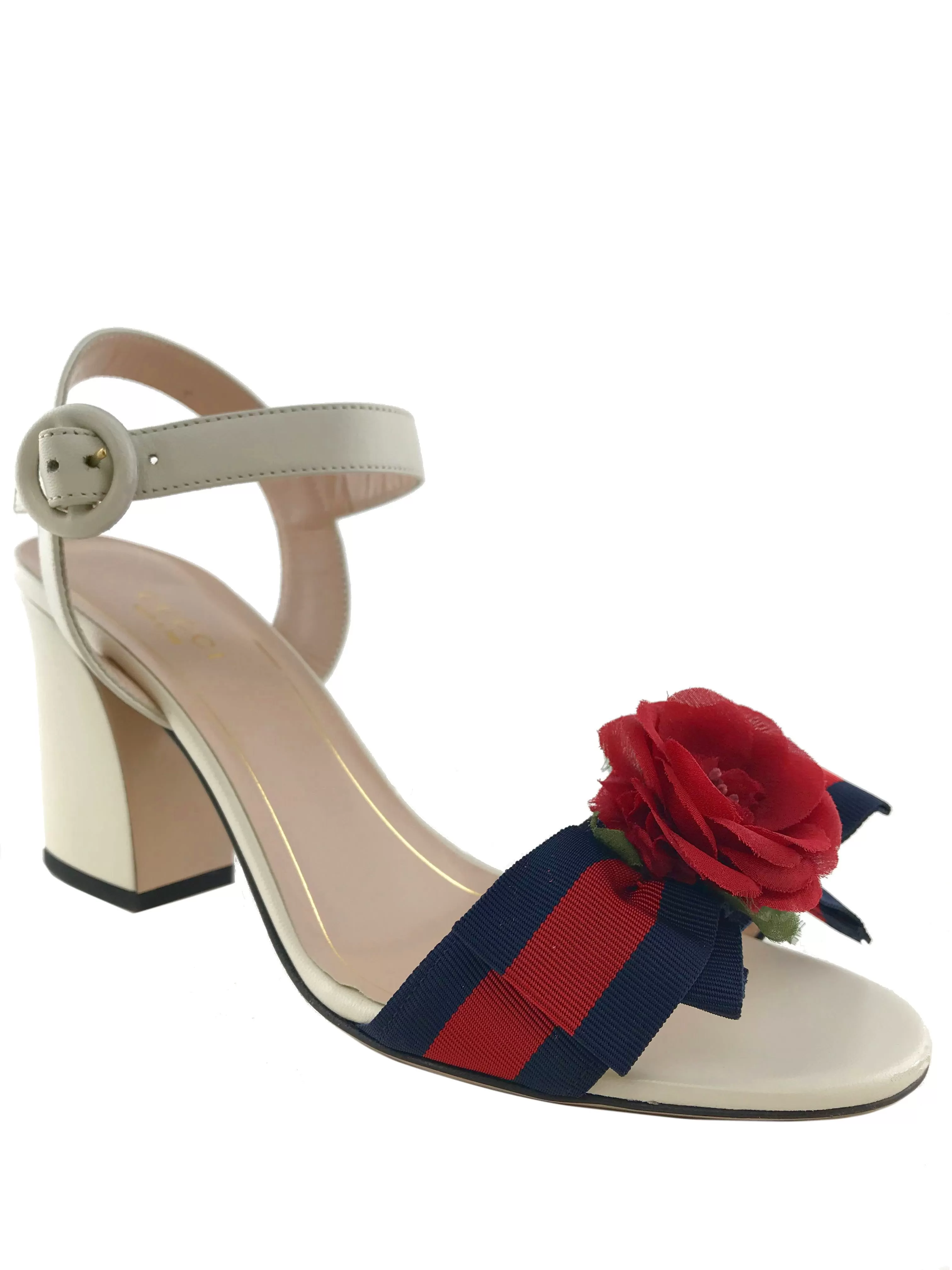 Gucci Web Bow Silk Flower Sandals Size 7