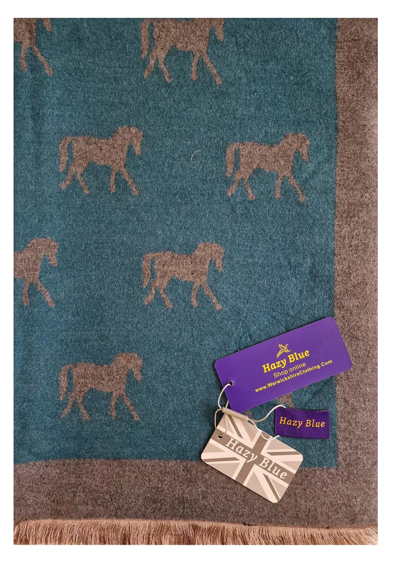 Hazy Blue Pashmina feel Luxury Ladies Womens Scarf - Horse