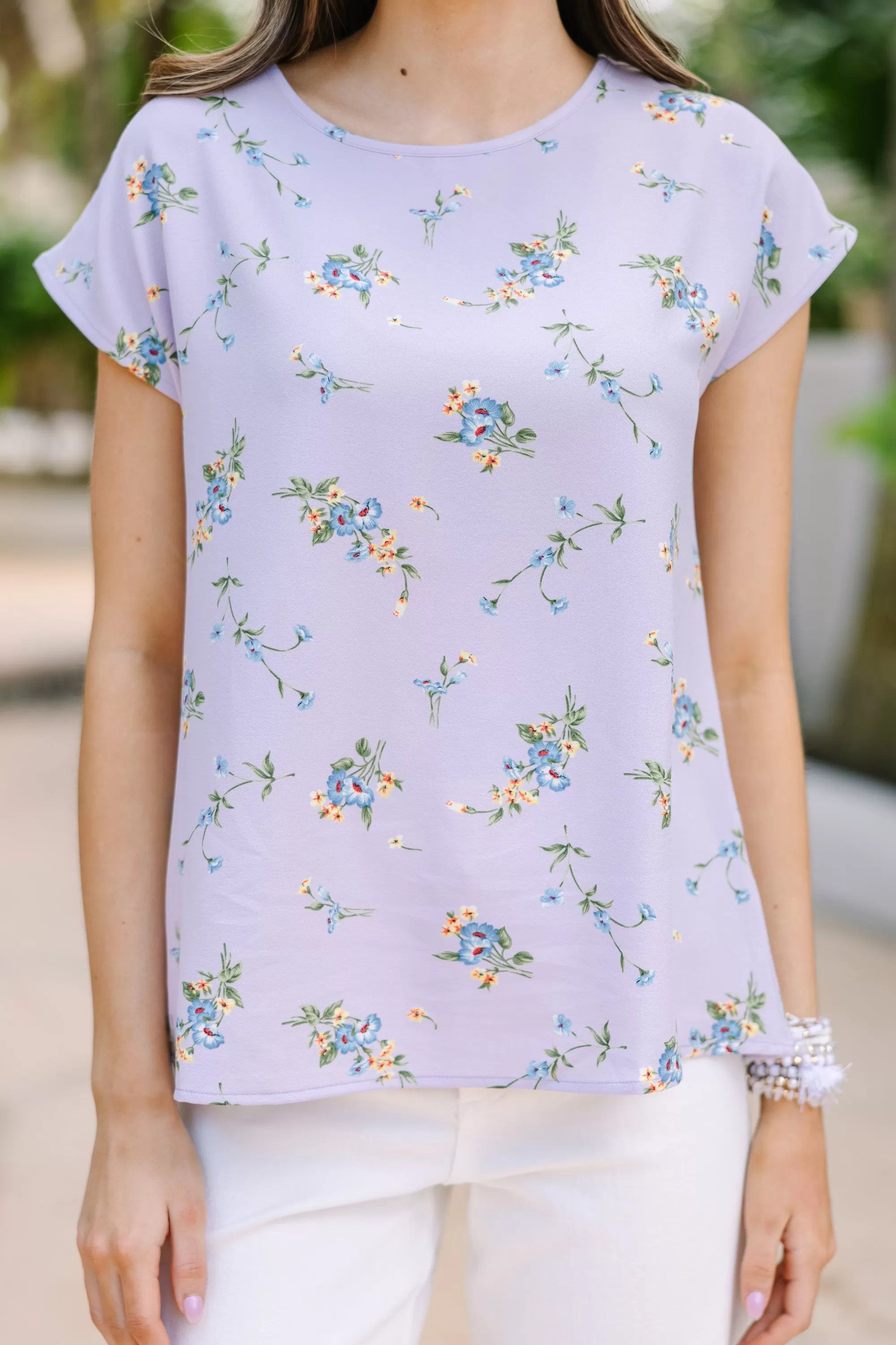 Hello Beautiful Lavender Purple Ditsy Floral Cap Sleeve Top