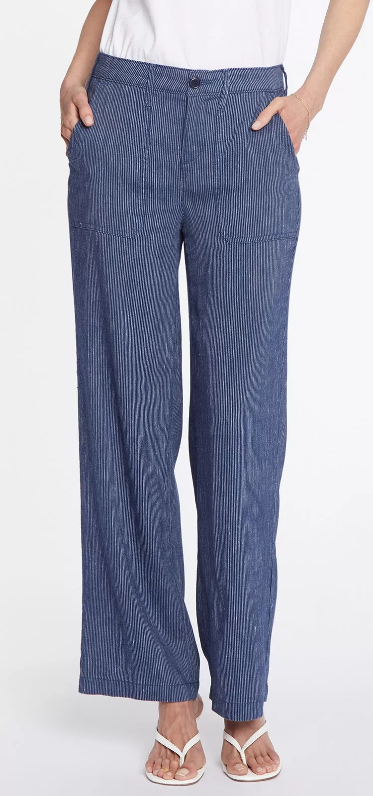 High Waisted Wide Leg Ankle Trouser Gestreept Stretch Linnen | Agua Stripe