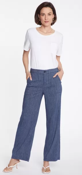 High Waisted Wide Leg Ankle Trouser Gestreept Stretch Linnen | Agua Stripe