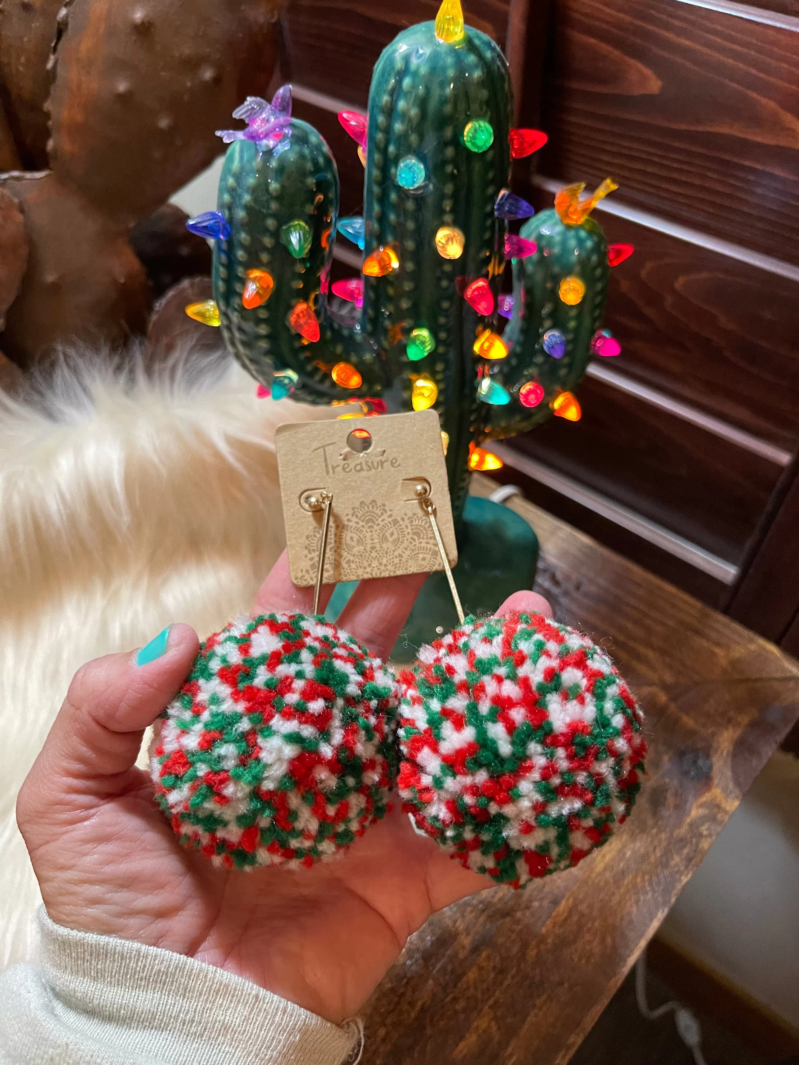 HUGE Christmas confetti pom pom earrings