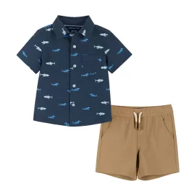 Infant Short Sleeve Knit Buttondown and Shorts Set | Sharks