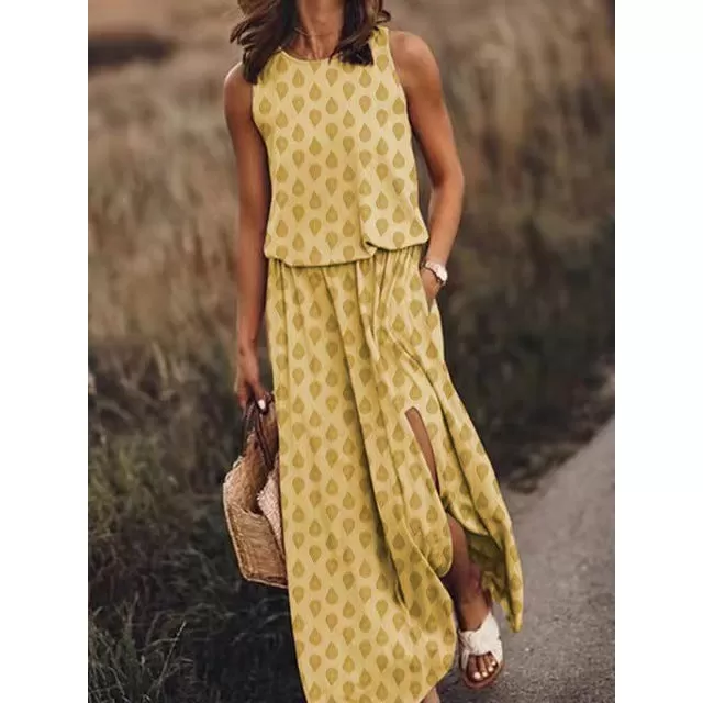 INSTOCK - summer women's round neck sleeveless dress with slit