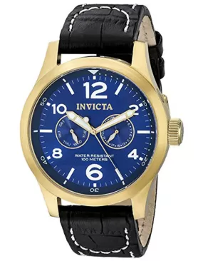 Invicta Mens Specialty Watch - Gold-Tone - Blue Dial - Leather Strap