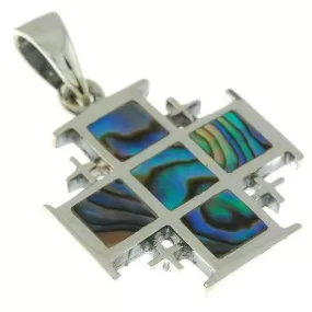 Jerusalem Cross Pendant in Abalone   Sterling Silver 925 Neck Chain