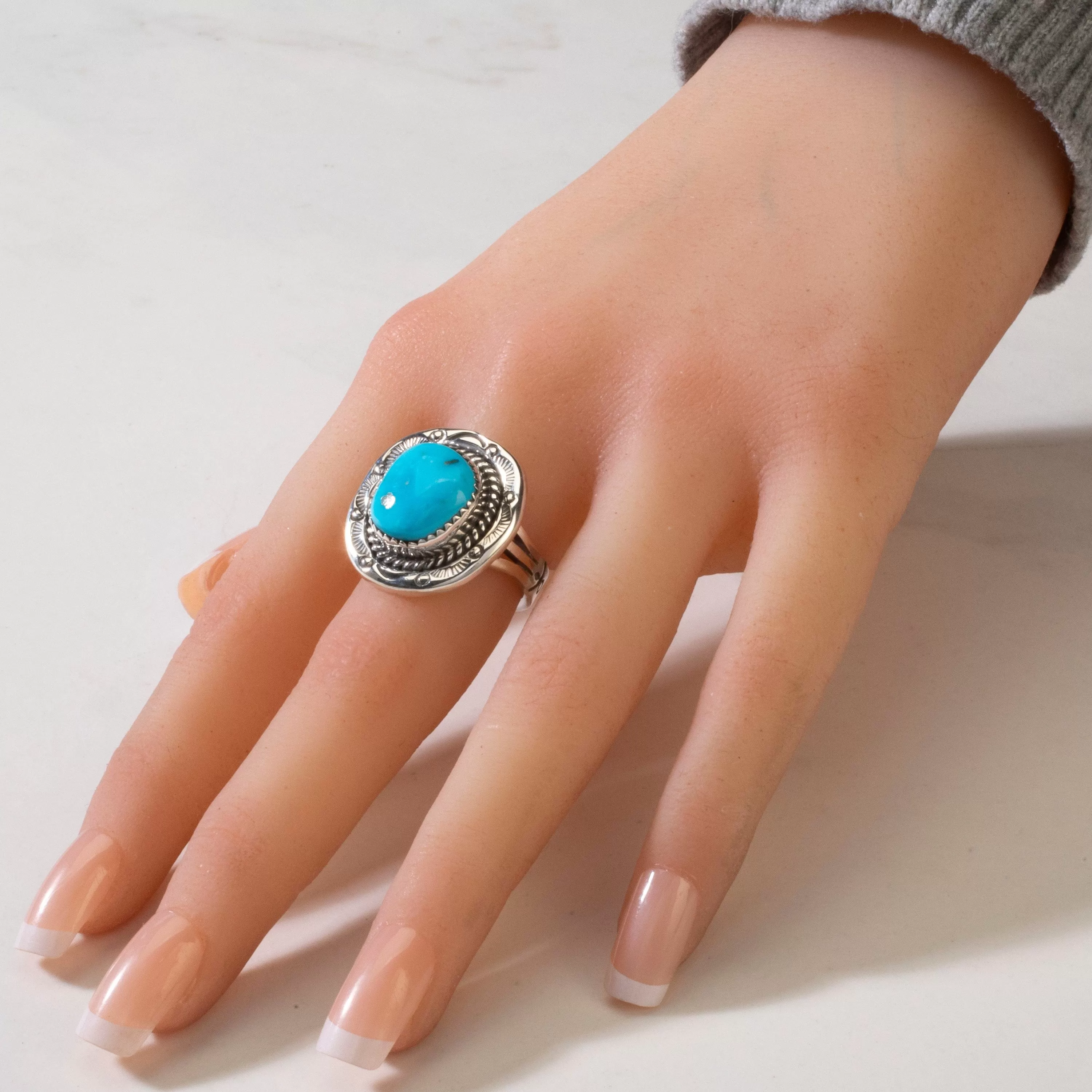 Joe Piaso Jr. Sleeping Beauty Turquoise Navajo USA Native American Made 925 Sterling Silver Ring