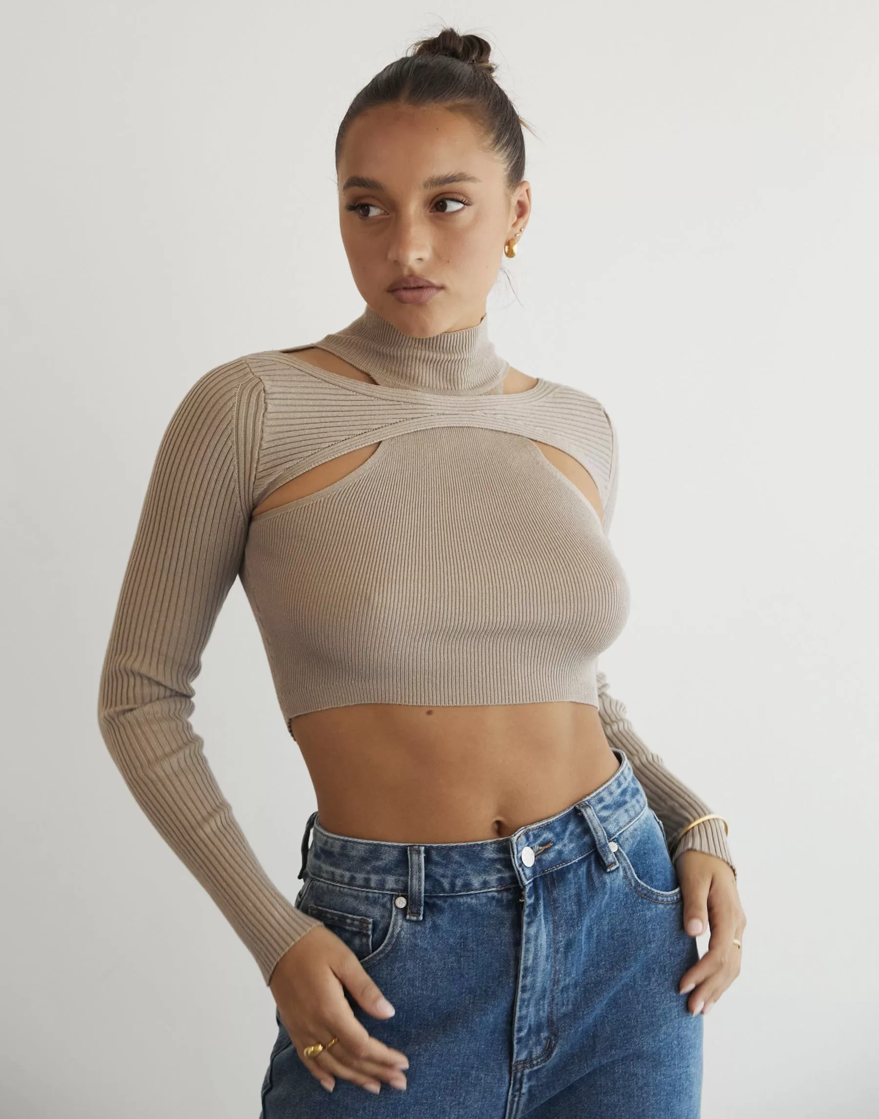 Kealey Long Sleeve Knit Top (Stone)