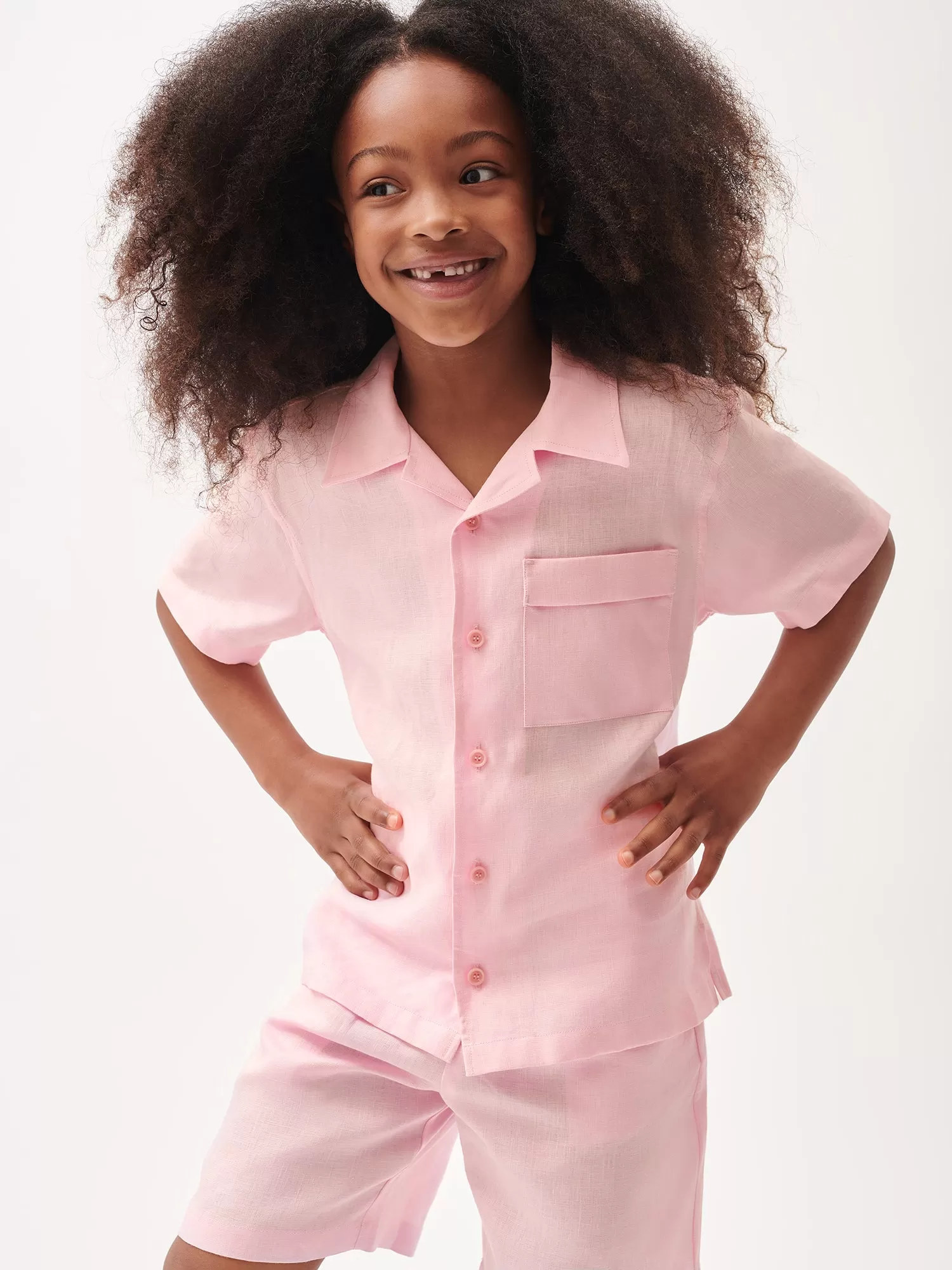 Kids' DNA Aloe Linen Camp Collared Shirt—magnolia pink