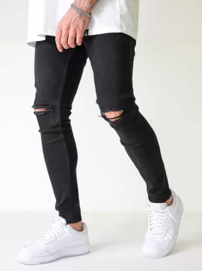 Knee Destroyed 4 Way Stretch Black Jeans