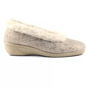 Ladies Bedroom Slippers Lunar Wedge Heel Beige Marlene KLA172