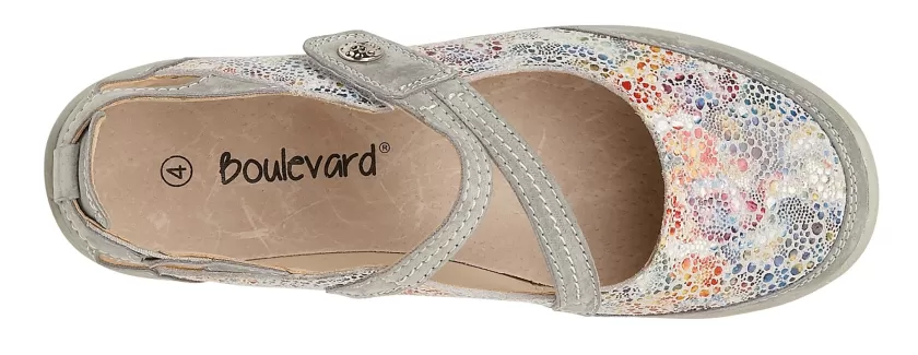 Ladies Boulevard Shoes Strap Over Grey Multi Colour Lightweight L388F