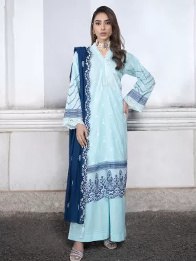 Lakhany Aqua Blue Unstitched Embroidered Lawn 3-Piece Suit (LG-SR-0123)