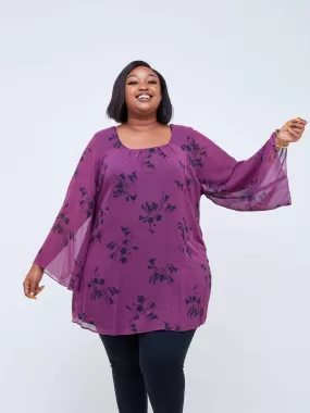 Lamazi Collections Floral Chiffon Top - Purple