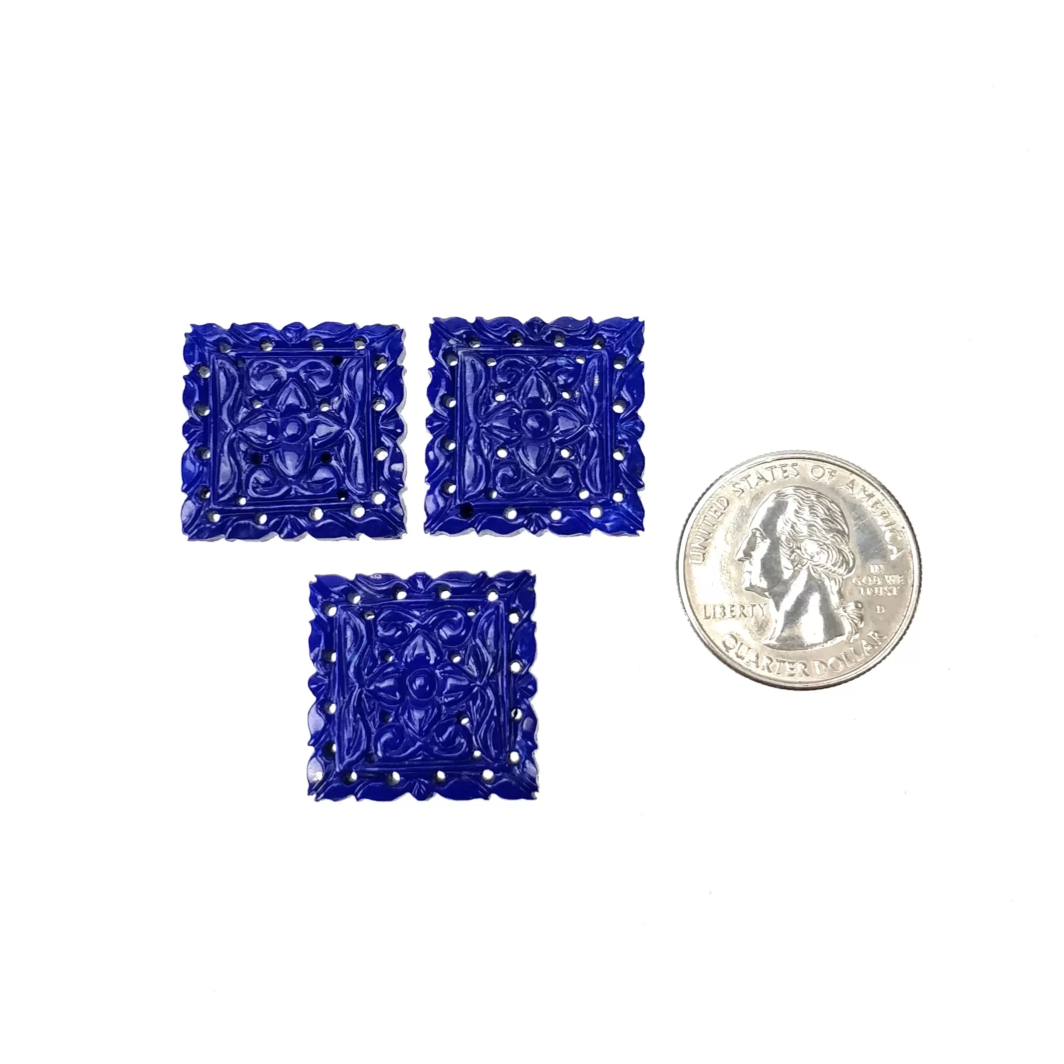 LAPIS LAZULI Gemstone Carving : 79.40cts Natural Untreated Blue Lapis Hand Carved Square Shape 23mm