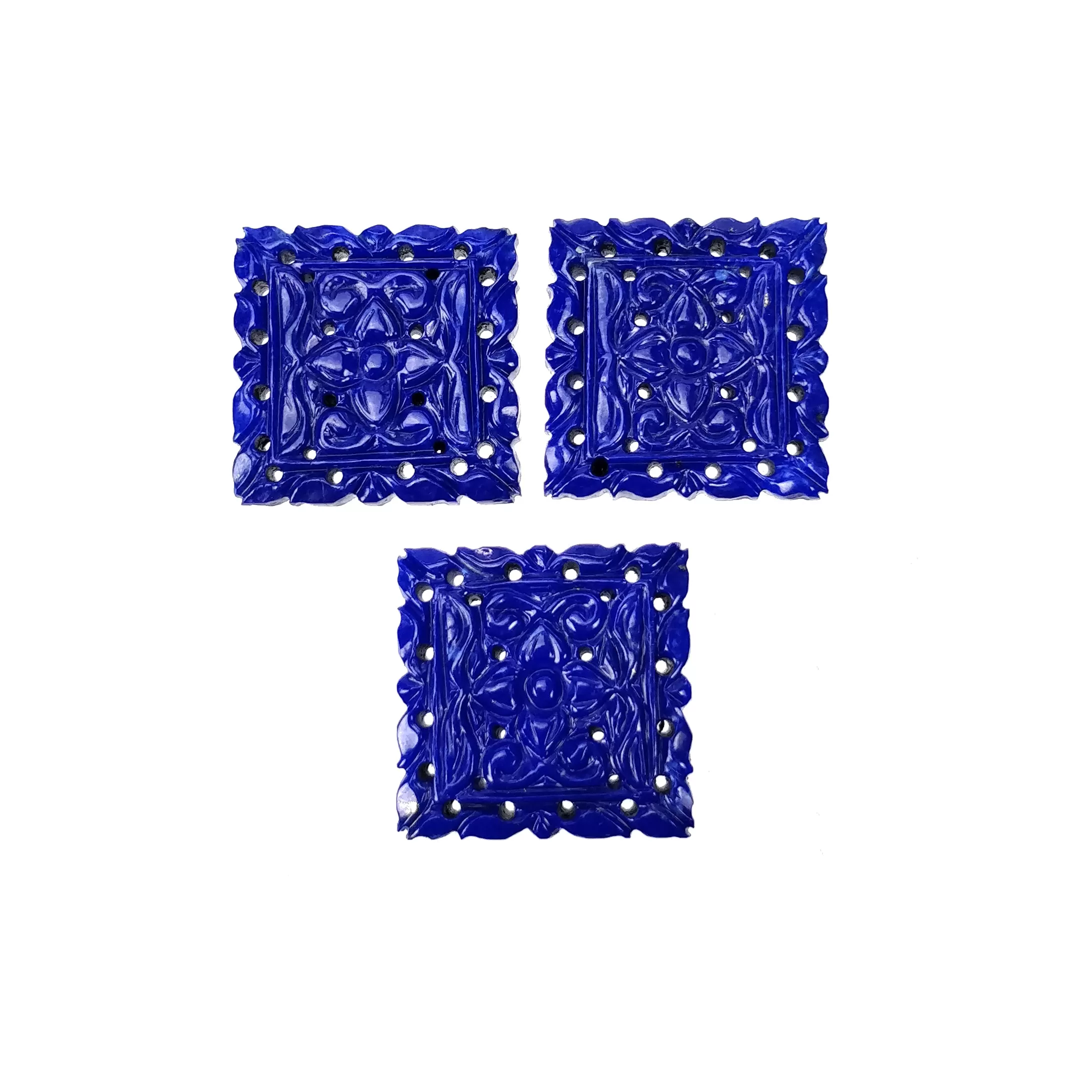 LAPIS LAZULI Gemstone Carving : 79.40cts Natural Untreated Blue Lapis Hand Carved Square Shape 23mm