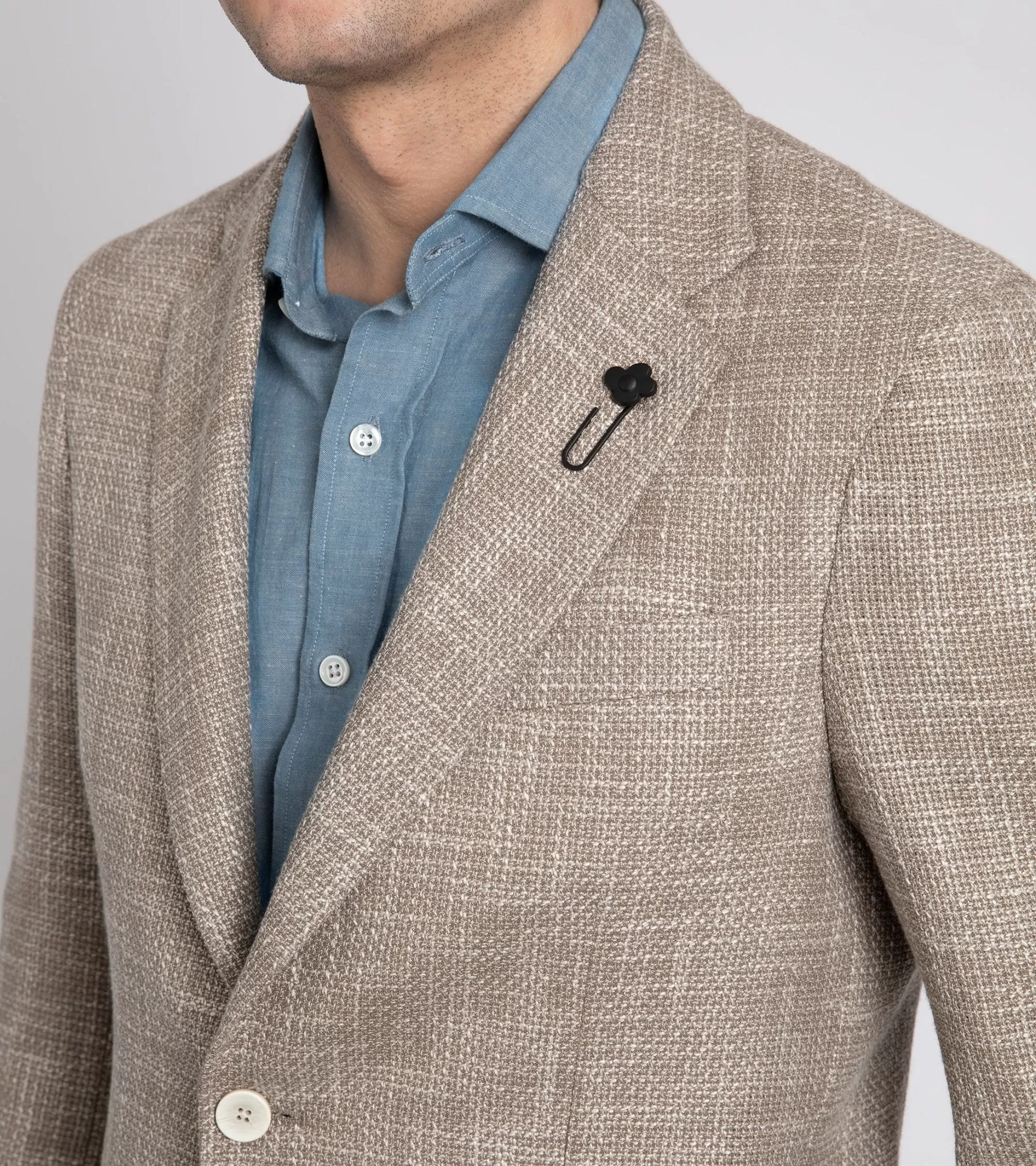 Lardini Loro Piana Wool Cotton Silk Basketweave Jacket: Oatmeal