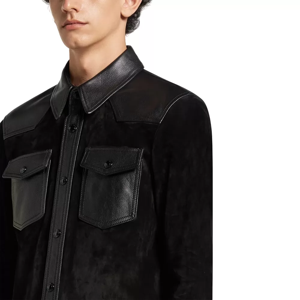 Leather Trim Suede Shirt