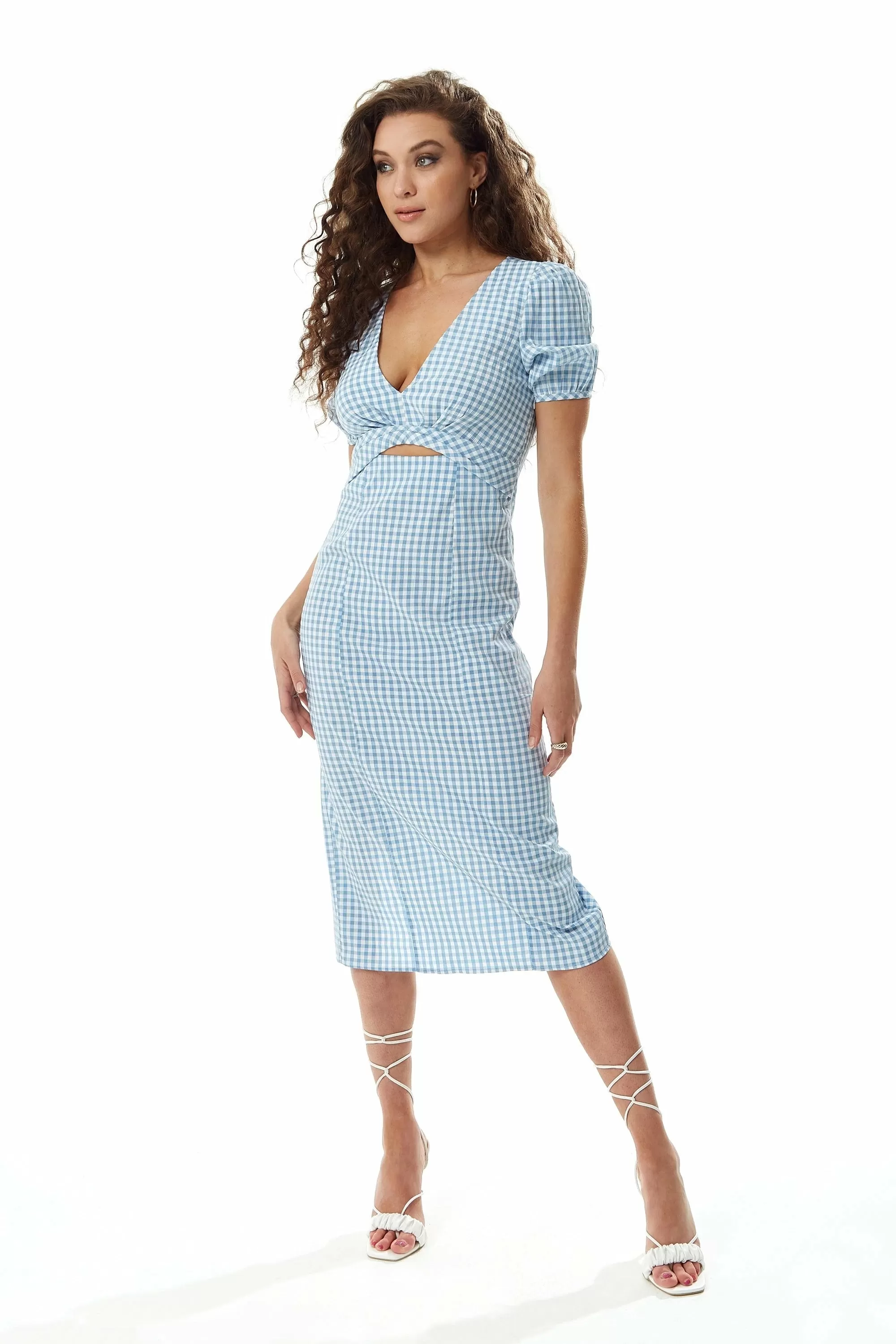 Liquorish Gingham Cut Out Front Midi Dress