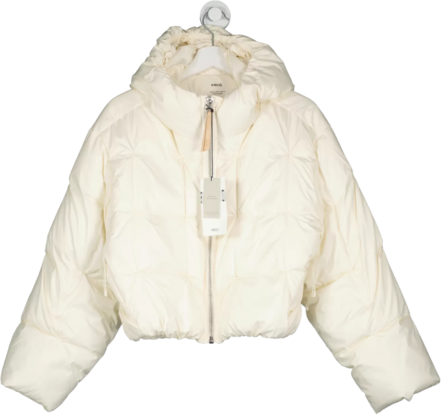 MANGO Cream Short Padded Hooded Anorak UK M