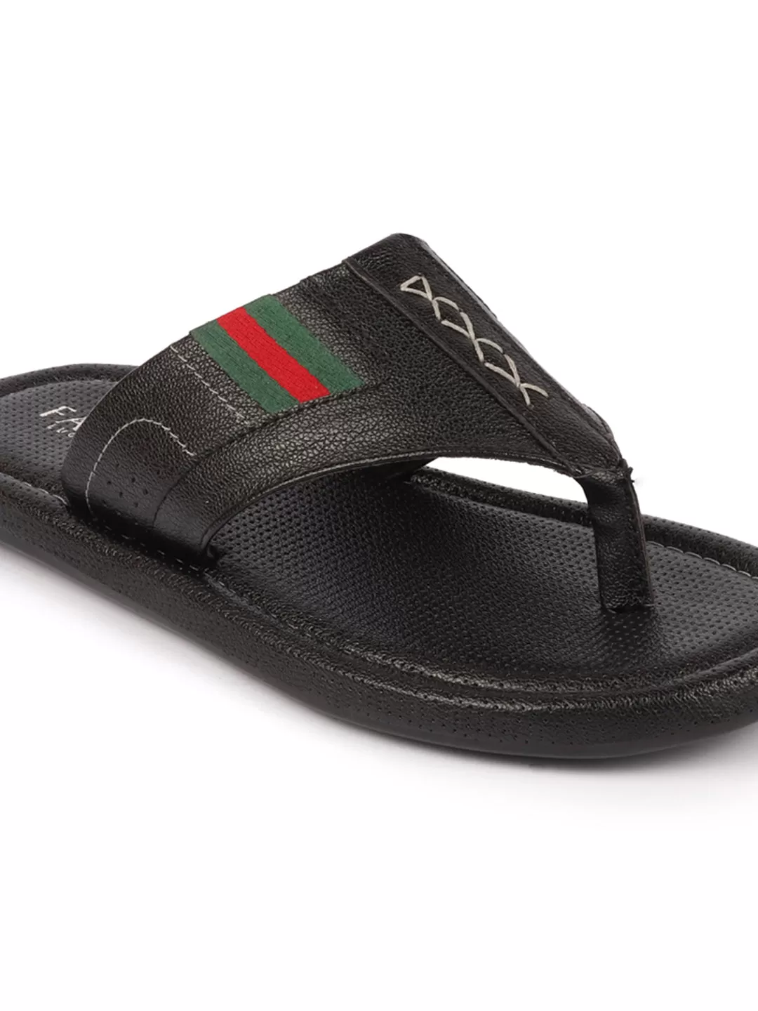 Men Black Colored Strip Design Indoor Outdoor Thong Slipper Sandals