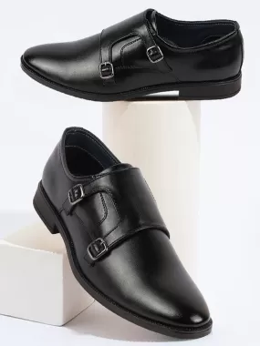 Men Black Formal Wedding Party Double Monk Strap Shoes