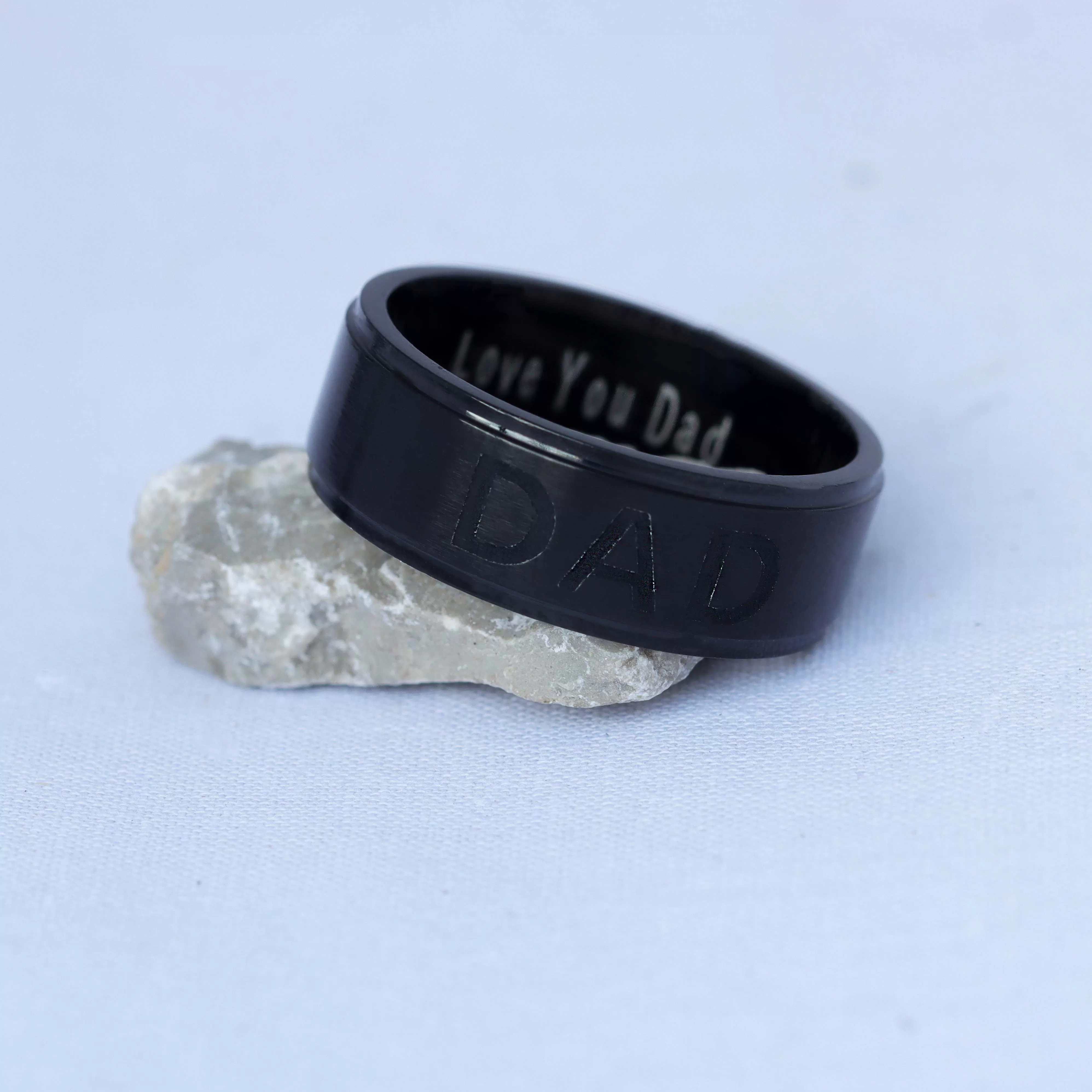 Men Black Titanium DAD Ring Engraved Love You Dad