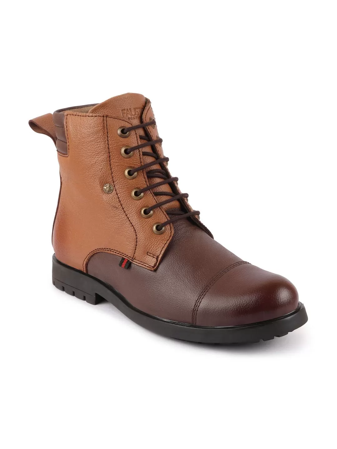 Men Brown Leather Lace Up High Top Boots