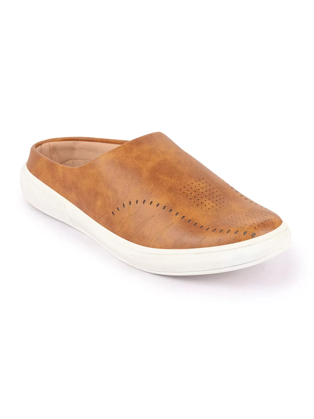 Men Tan Back Open Stylish Design Slip On Shoes